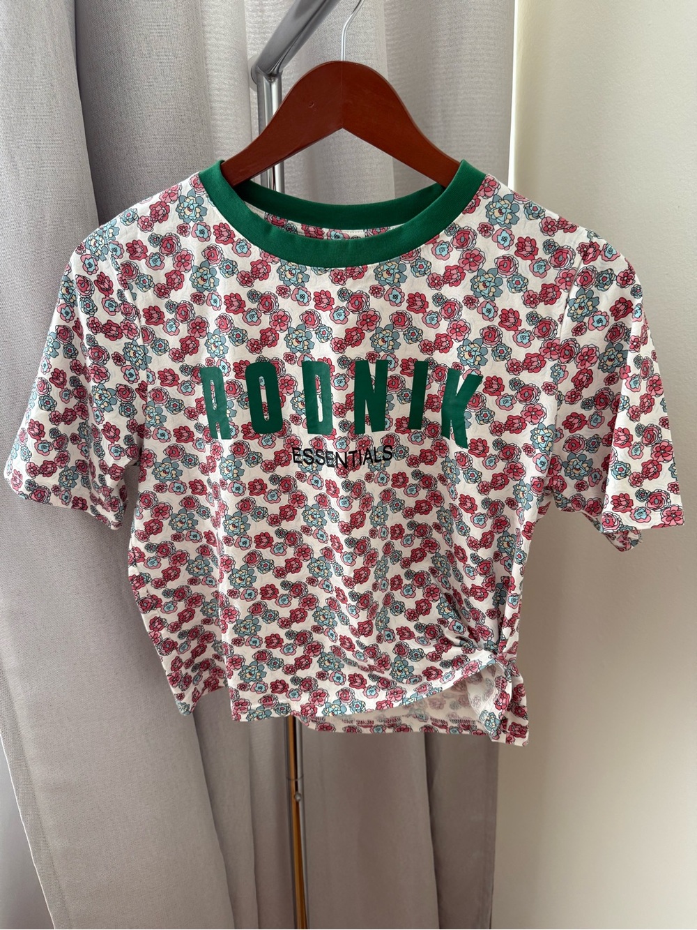 Essentials Floral Crop Tee with Green Trim